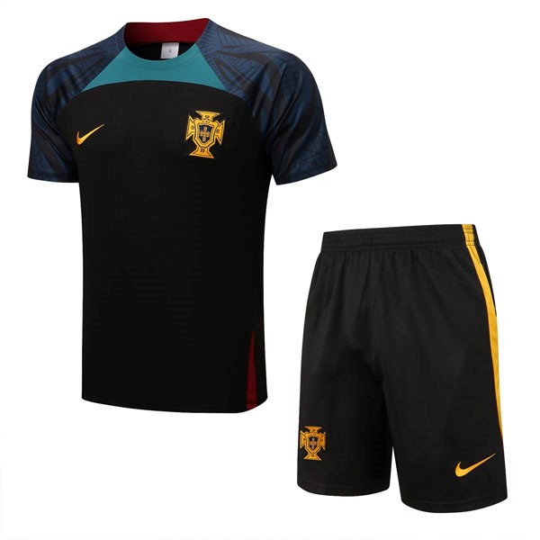 Trainingsshirt Portugal Komplett-Set 2022-2023 Schwarz